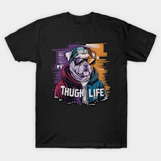 Thug Life Dog Design in Bold Colors T-Shirt